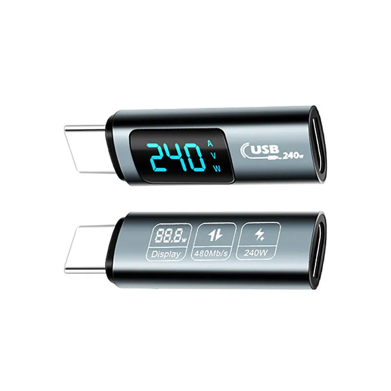 LED Real-time Power Monitoring Display PD240W USB Type C to C OTG Adapter 5A Fast Charging Converter 480Mbps Data Transmission