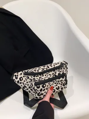 Leopard Pattern Fanny Pack - Black and White