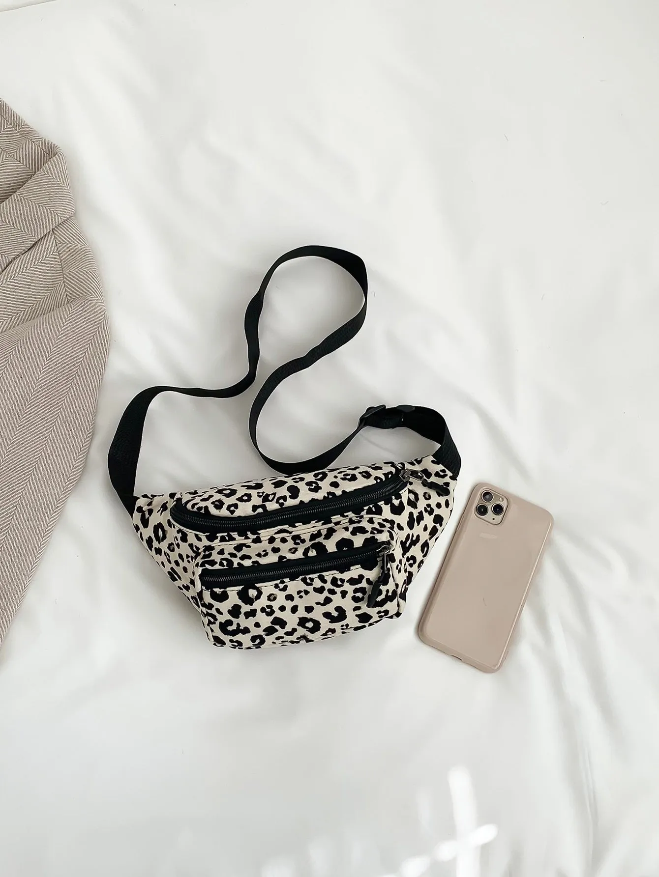 Leopard Pattern Fanny Pack - Black and White