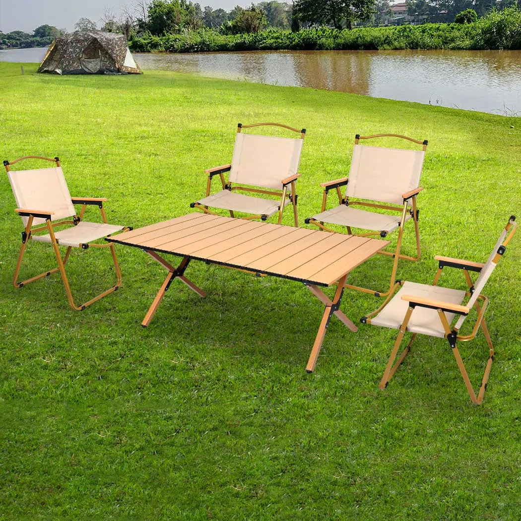 Levede Folding Camping Table Chair Set Oak