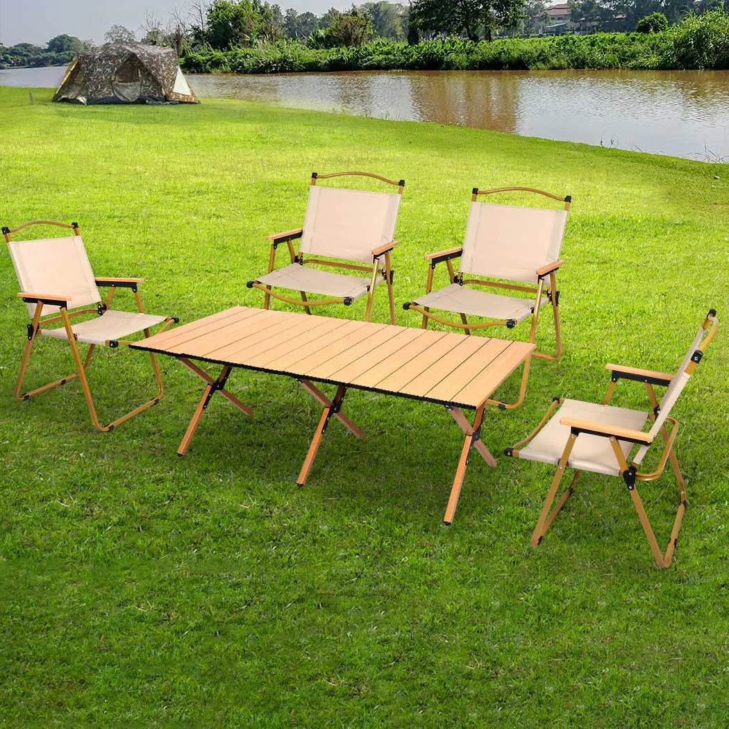 Levede Folding Camping Table Chair Set Oak