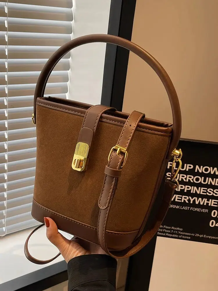 Lock Clip Adjustable Strap Bucket Bag
