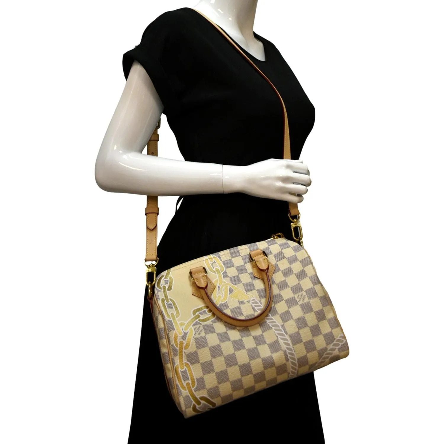 LOUIS VUITTON Nautical Speedy 25 Bandouliere Damier Azur Shoulder Bag White