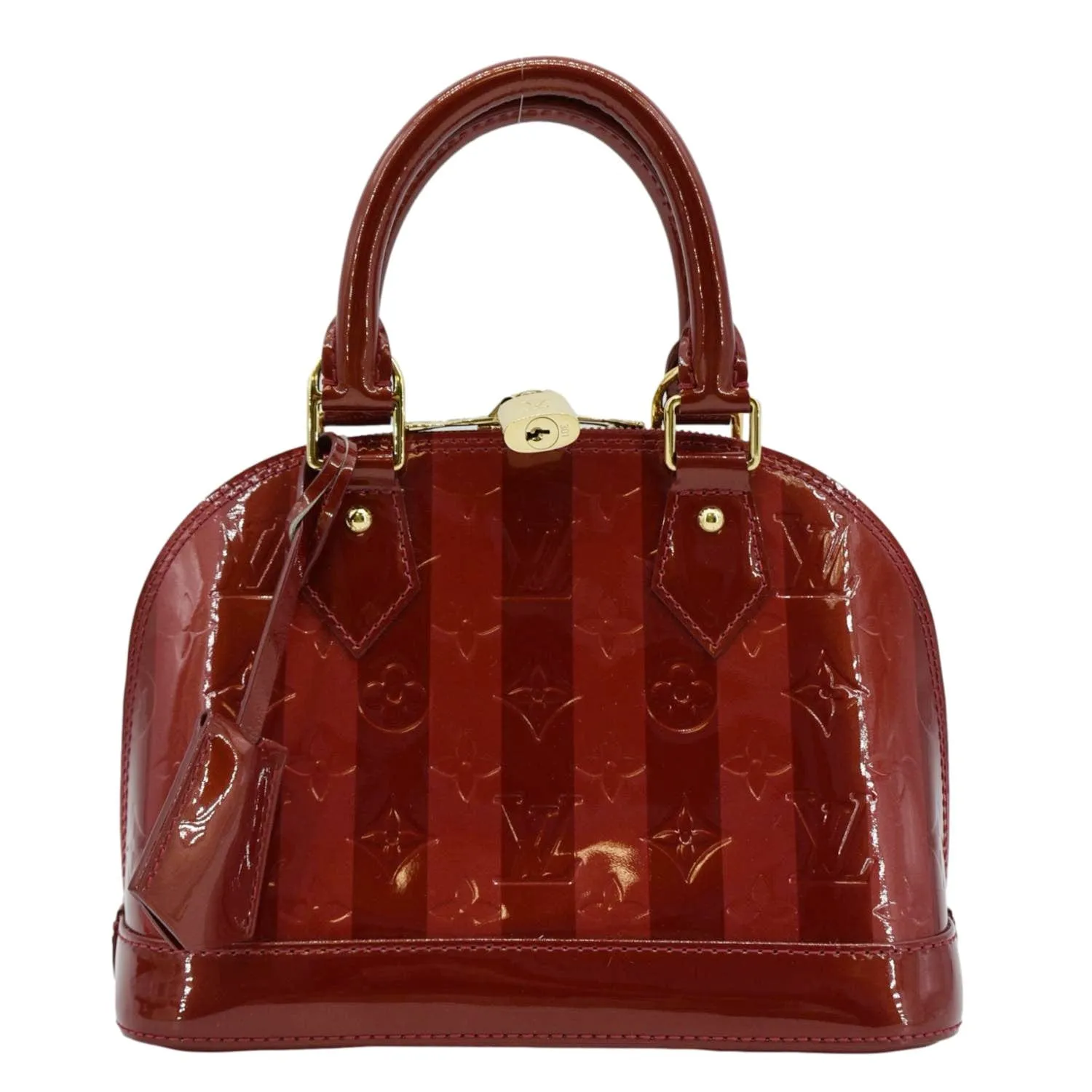 LOUIS VUITTON Rayures Alma BB Vernis Leather Satchel Crossbody Bag Pomme D'Amour