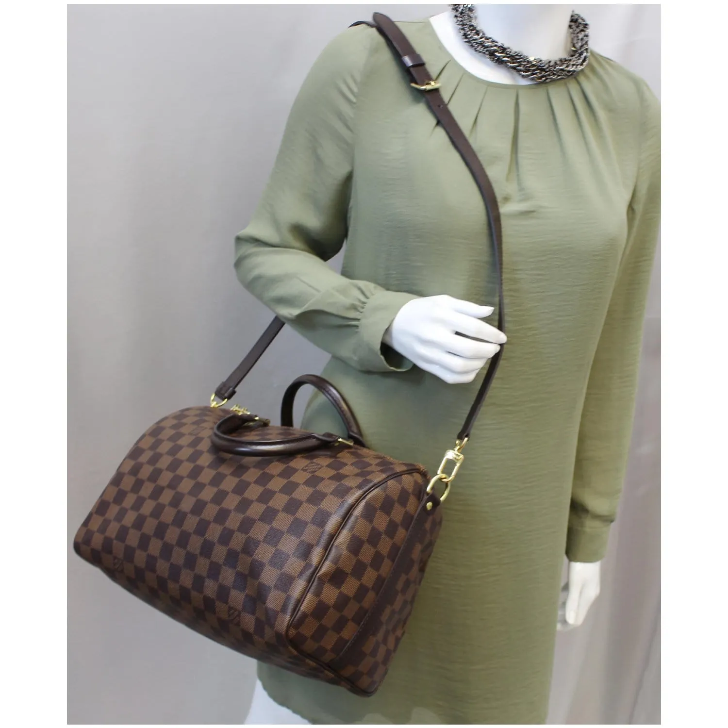 LOUIS VUITTON Speedy 30 Bandouliere Damier Ebene Shoulder Bag Brown