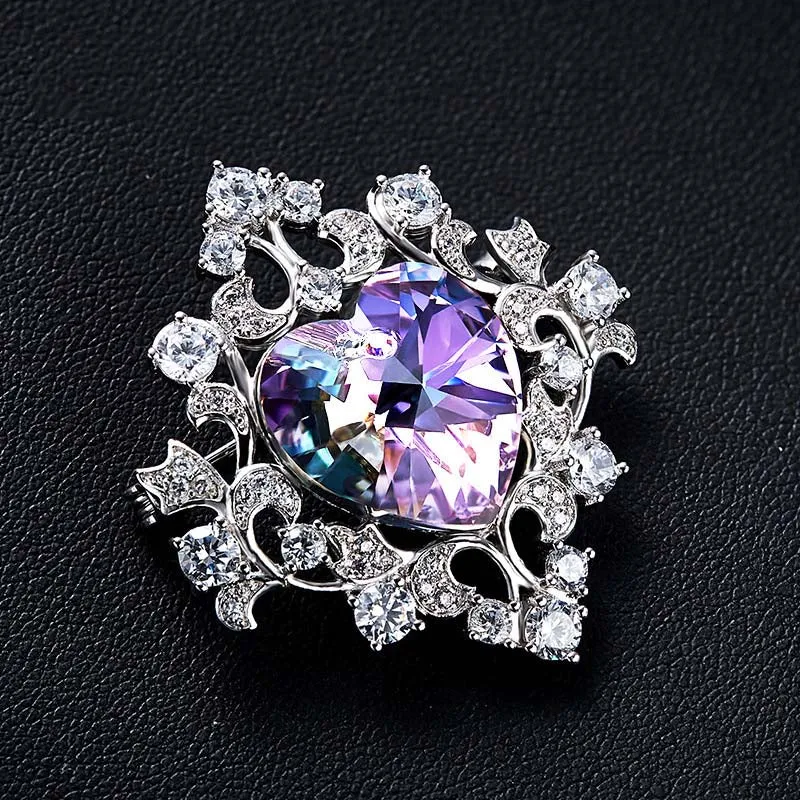 Luxury Blue Purple Heart Shaped Brooches