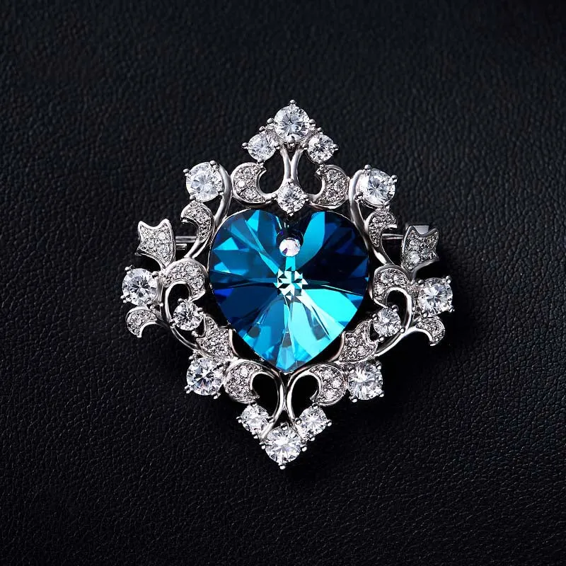 Luxury Blue Purple Heart Shaped Brooches