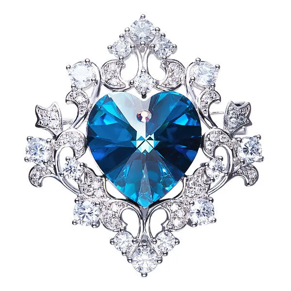 Luxury Blue Purple Heart Shaped Brooches