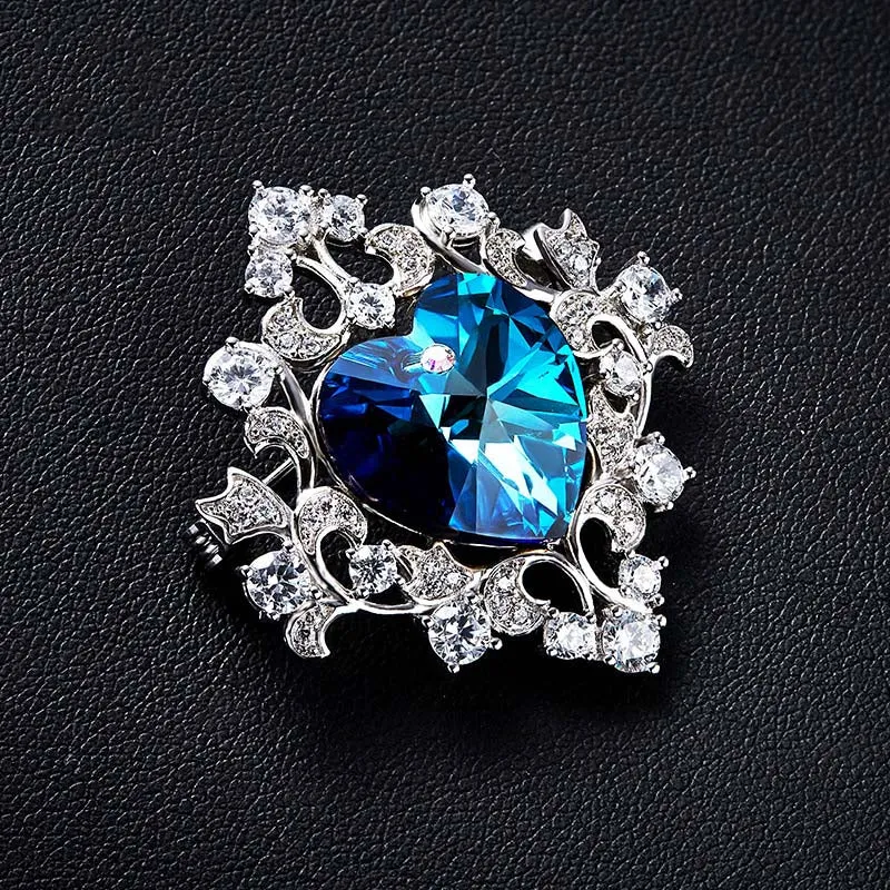 Luxury Blue Purple Heart Shaped Brooches