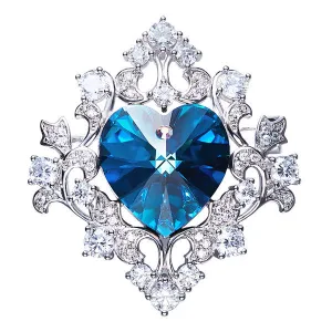 Luxury Blue Purple Heart Shaped Brooches