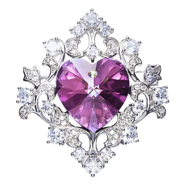 Luxury Blue Purple Heart Shaped Brooches