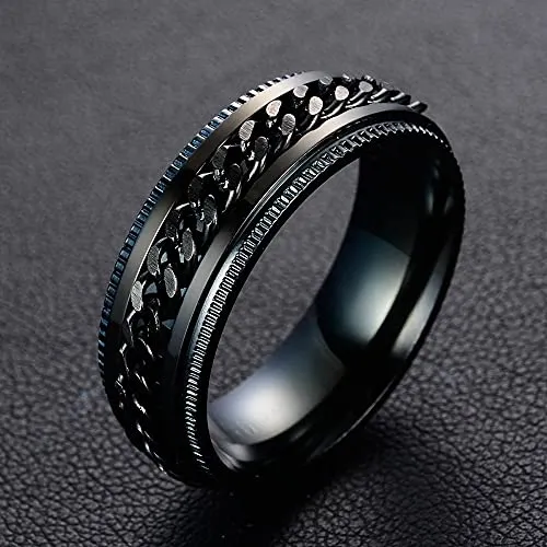 MEENAZ Ring for Men Mens couples gents unisex Boys Boyfriend Stainless Steel Stylish adjustable proposal Couple band thumb Silver Platinum Black combo chain Finger MEN RINGS-AM054 (BLACK, 18)