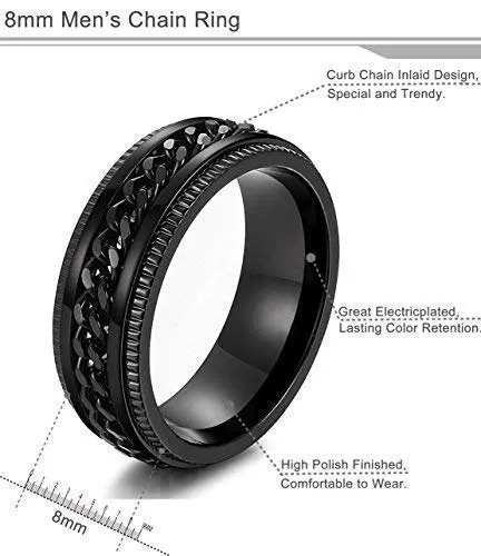 MEENAZ Ring for Men Mens couples gents unisex Boys Boyfriend Stainless Steel Stylish adjustable proposal Couple band thumb Silver Platinum Black combo chain Finger MEN RINGS-AM054 (BLACK, 18)