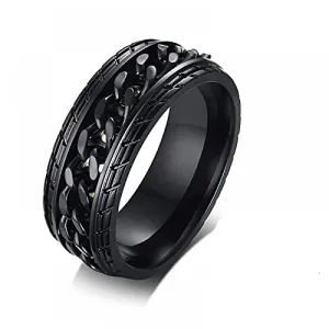 MEENAZ Ring for Men Mens couples gents unisex Boys Boyfriend Stainless Steel Stylish adjustable proposal Couple band thumb Silver Platinum Black combo chain Finger MEN RINGS-AM054 (BLACK, 18)