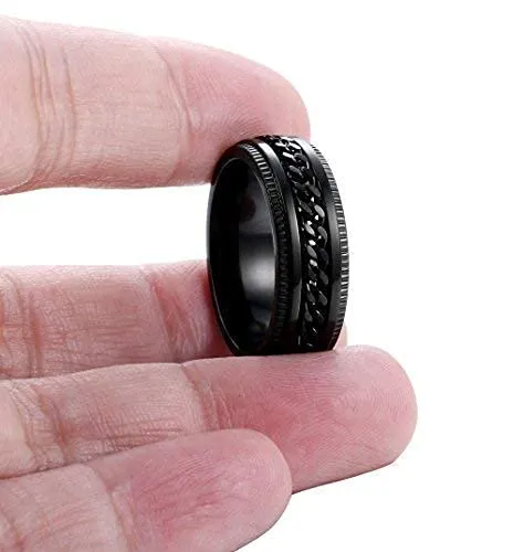 MEENAZ Ring for Men Mens couples gents unisex Boys Boyfriend Stainless Steel Stylish adjustable proposal Couple band thumb Silver Platinum Black combo chain Finger MEN RINGS-AM054 (BLACK, 18)