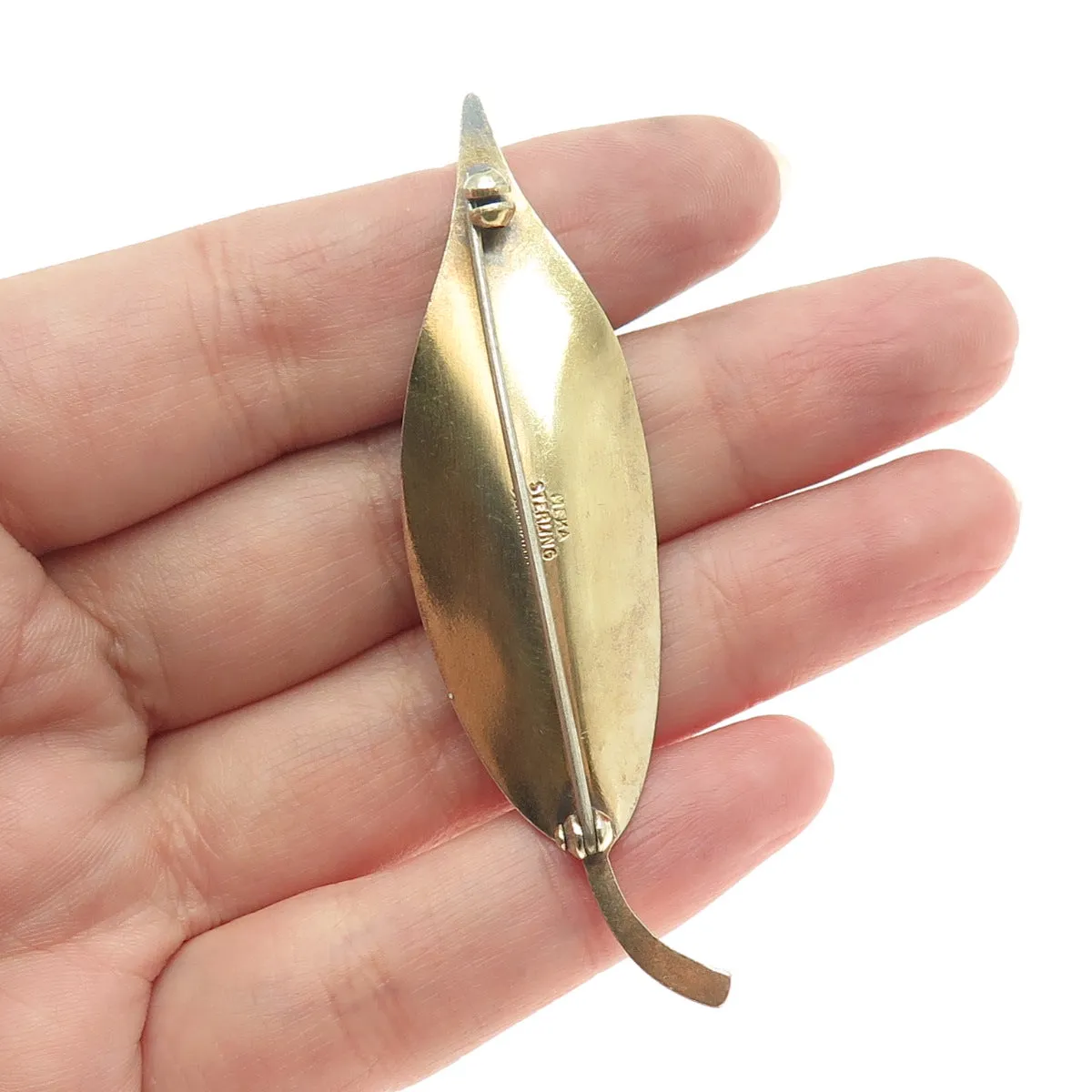 MEKA 925 Sterling Silver Gold Filled Vintage Denmark Floral Leaf Pin Brooch