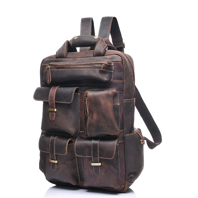 Men Retro Travel Backpack Crazy Horse Leather Backpack Large Capacity Backpack B826