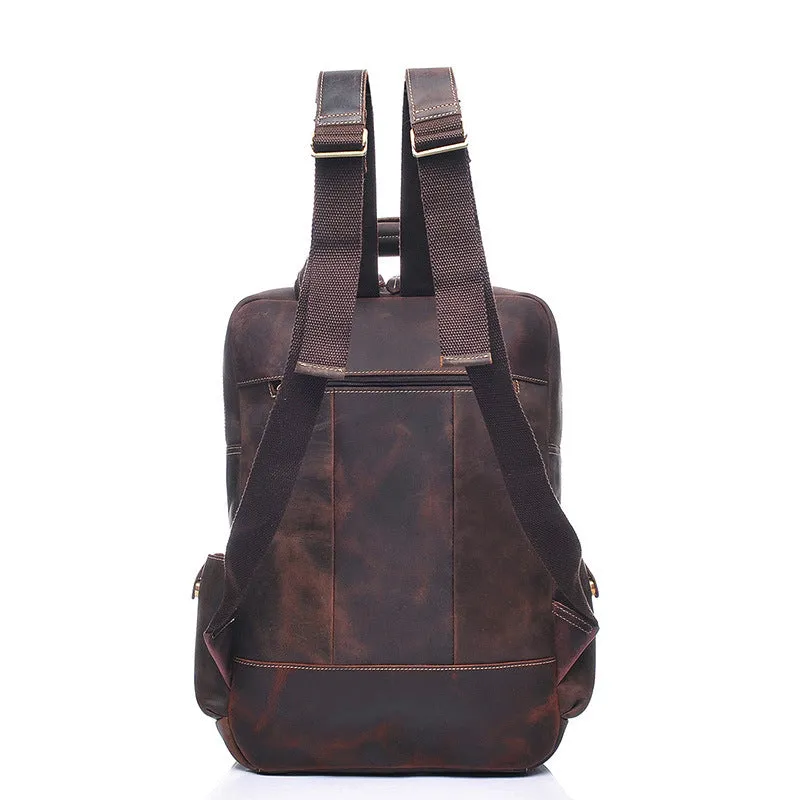 Men Retro Travel Backpack Crazy Horse Leather Backpack Large Capacity Backpack B826