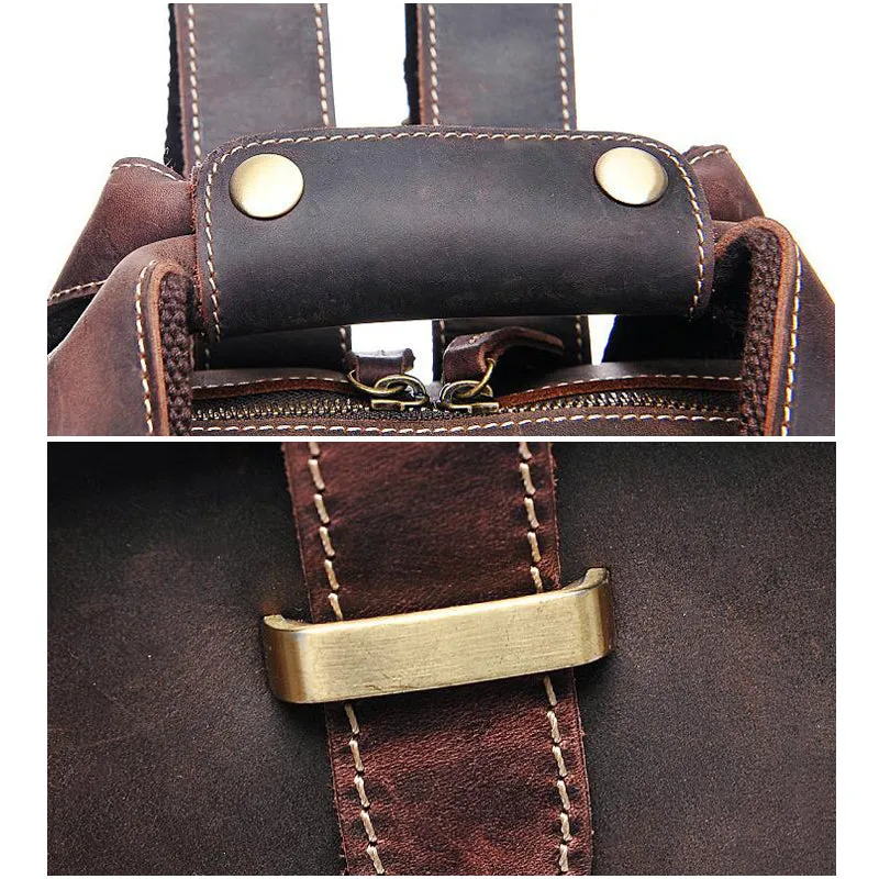 Men Retro Travel Backpack Crazy Horse Leather Backpack Large Capacity Backpack B826