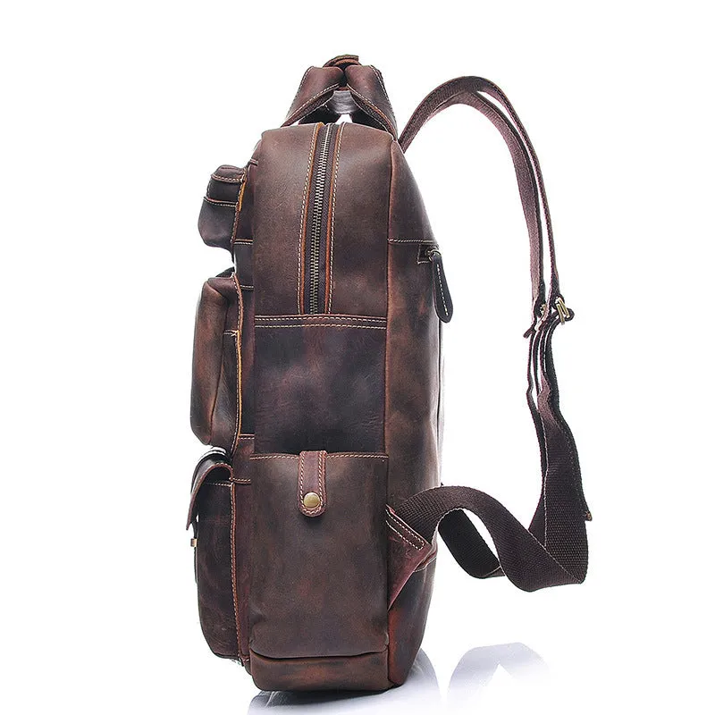 Men Retro Travel Backpack Crazy Horse Leather Backpack Large Capacity Backpack B826