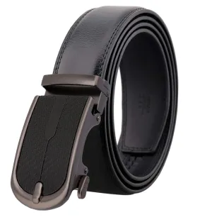 Mens Aligato Black Adjustable Ratchet Slide Buckle Belt - Genuine Leather Automatic Belt with No