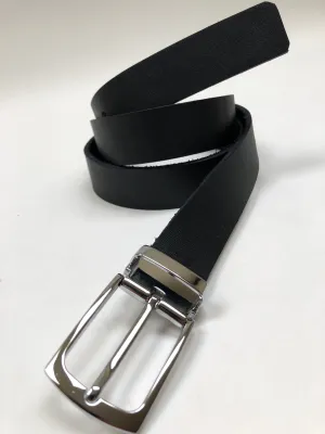 Men's Black Leather Belt with Silver Tone Buckle 34Z3