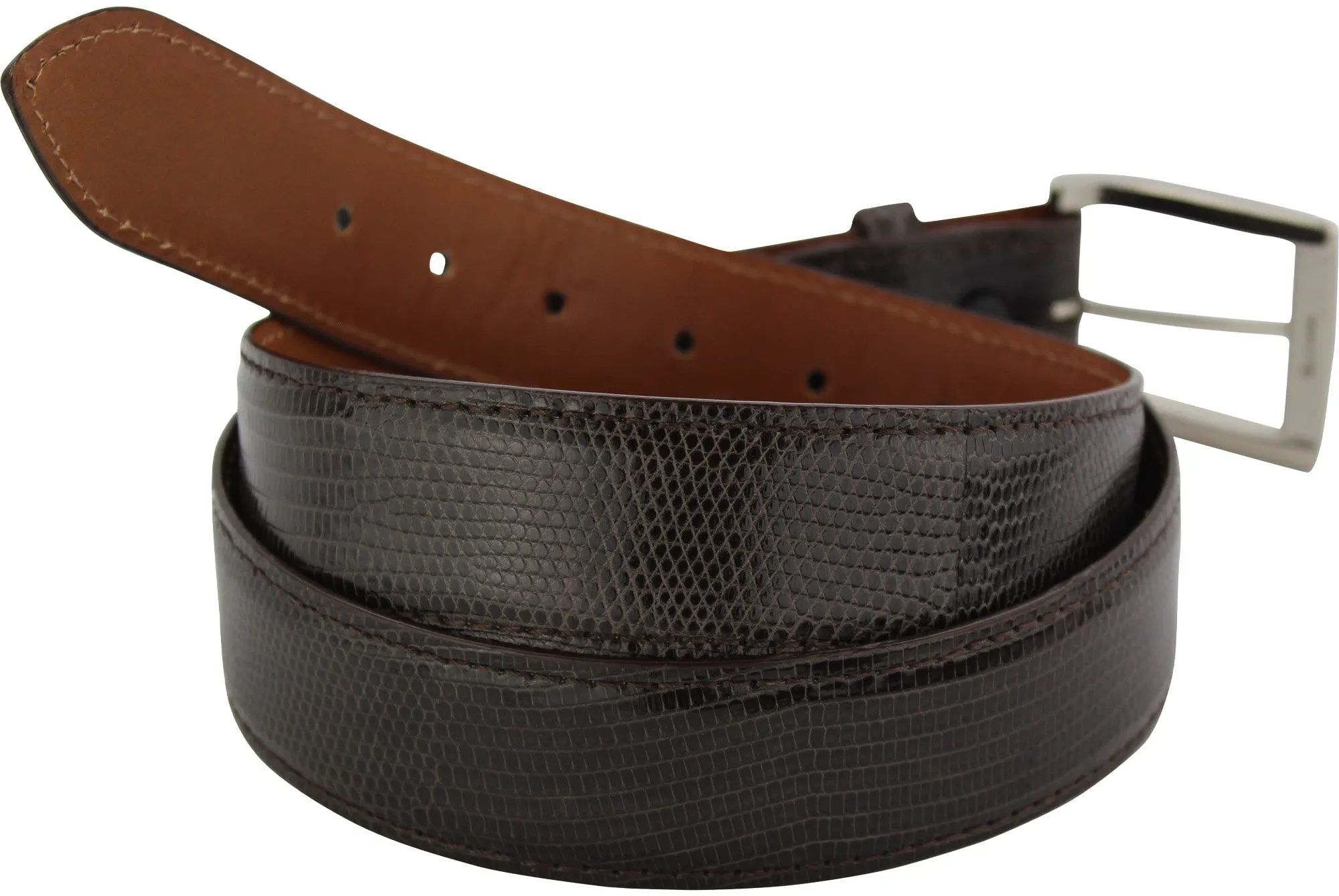 Men's Brown Lizard Skin Designer Full Grain Leather Belt **Made To Order Allow 5 To 6 Weeks To Ship