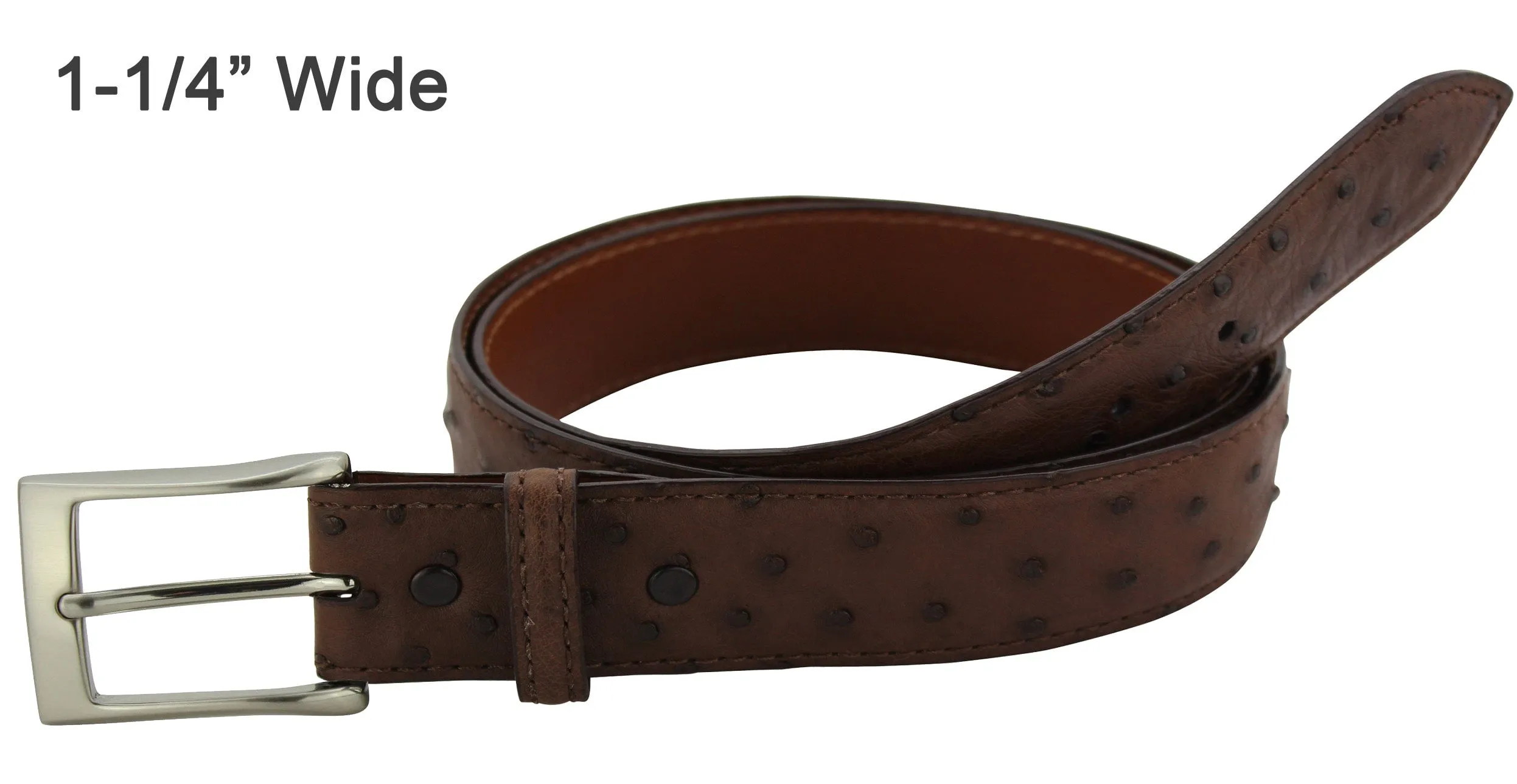 Men's Brown Ostrich Designer Full Grain Leather Belt **Made To Order Allow 5 To 6 Weeks To Ship