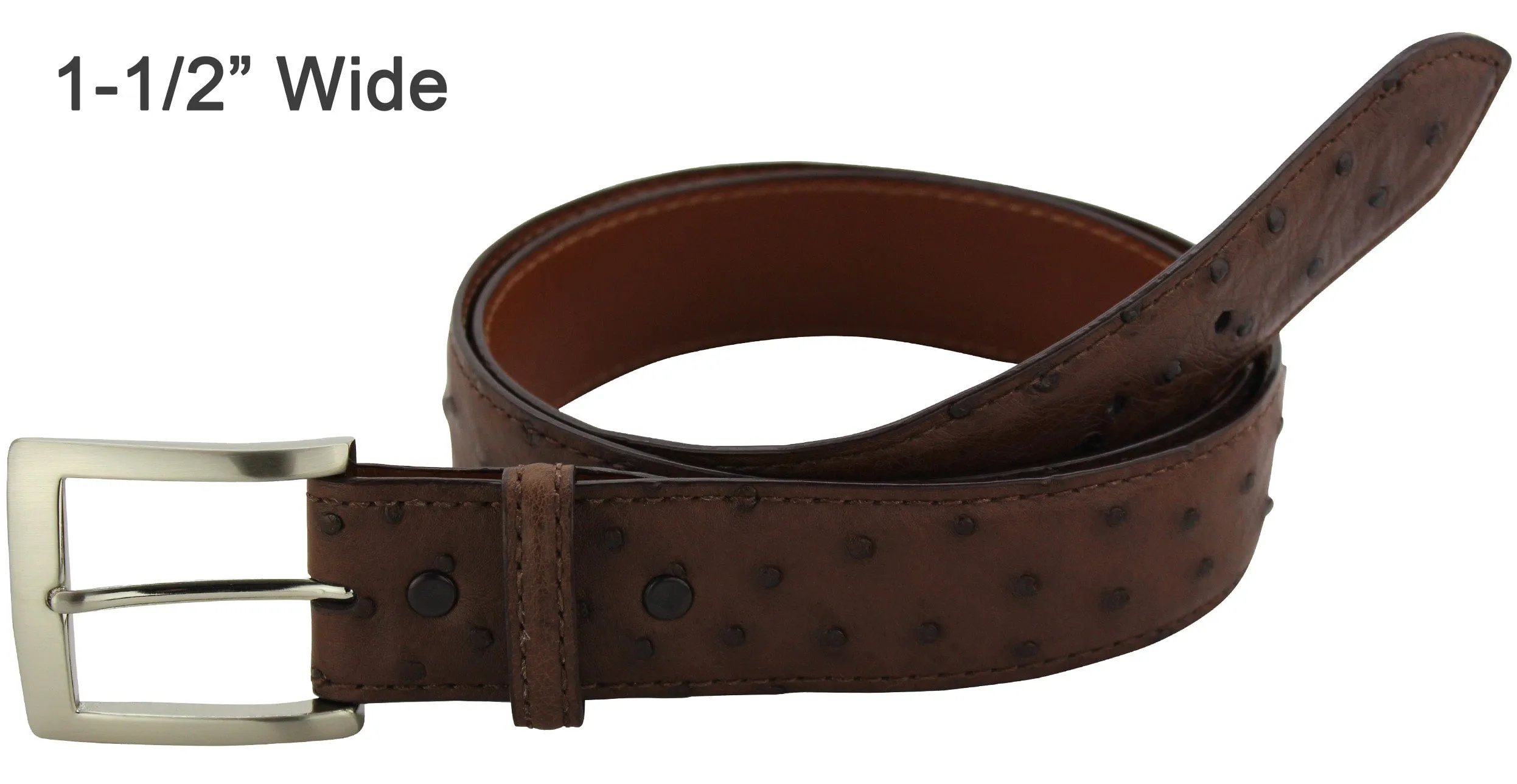 Men's Brown Ostrich Designer Full Grain Leather Belt **Made To Order Allow 5 To 6 Weeks To Ship