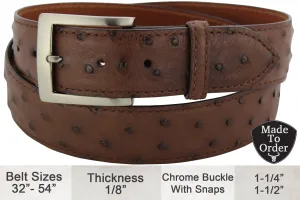 Men's Brown Ostrich Designer Full Grain Leather Belt **Made To Order Allow 5 To 6 Weeks To Ship