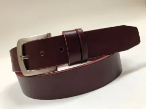 Men's Burgundy Leather Belt with Silver Tone Buckle 36A5
