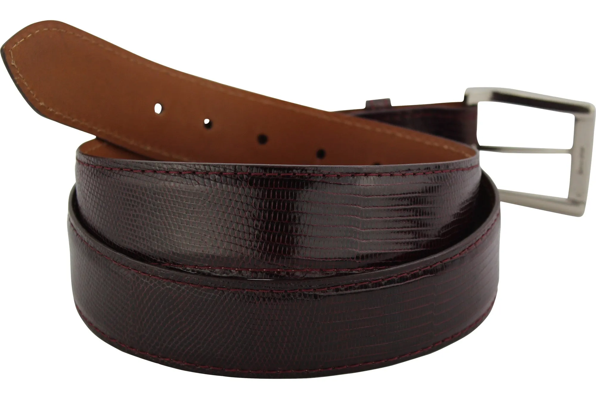 Men's Burgundy Lizard Skin Designer Full Grain Leather Belt **Made To Order Allow 5 To 6 Weeks To Ship