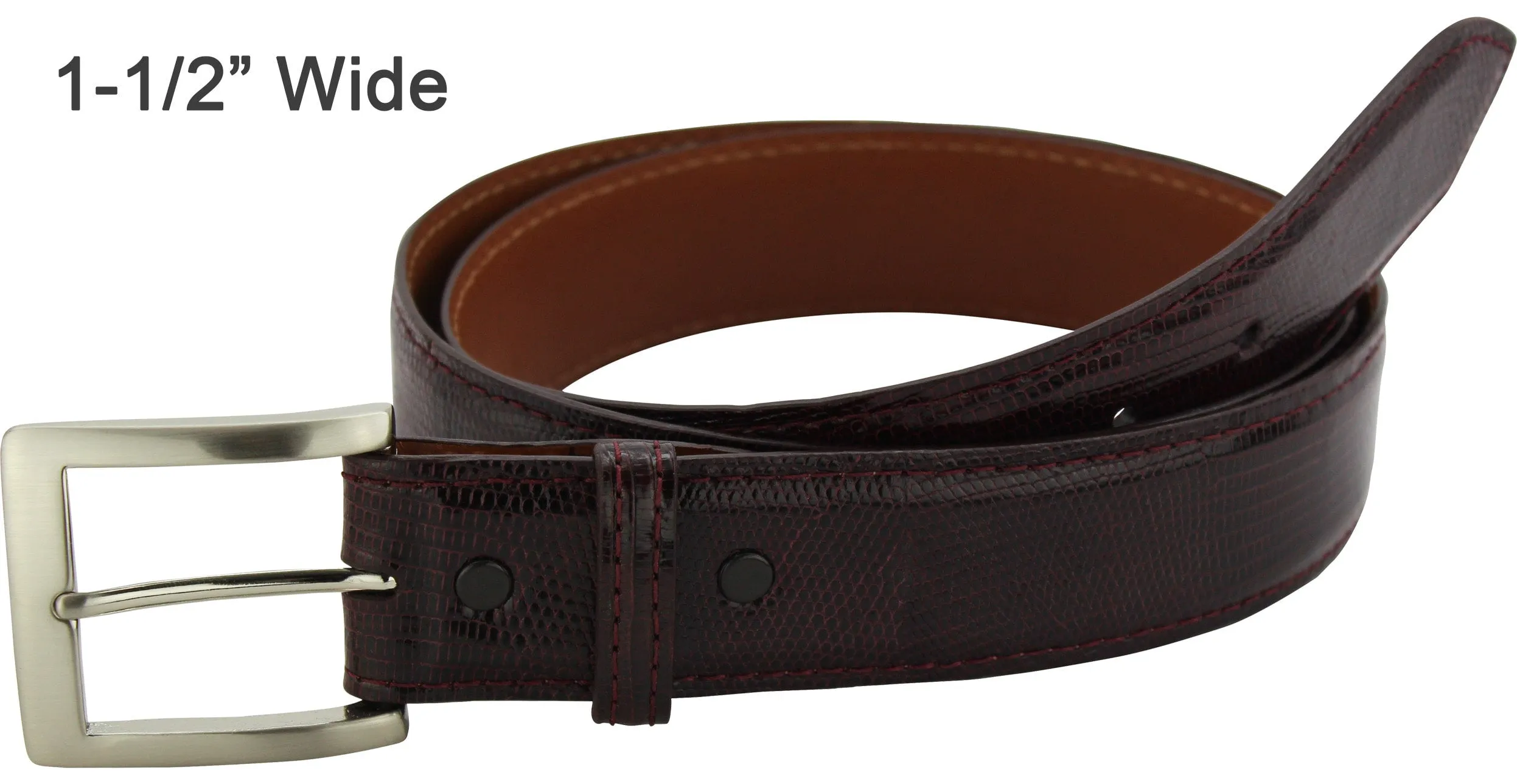 Men's Burgundy Lizard Skin Designer Full Grain Leather Belt **Made To Order Allow 5 To 6 Weeks To Ship