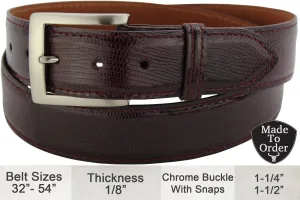 Men's Burgundy Lizard Skin Designer Full Grain Leather Belt **Made To Order Allow 5 To 6 Weeks To Ship