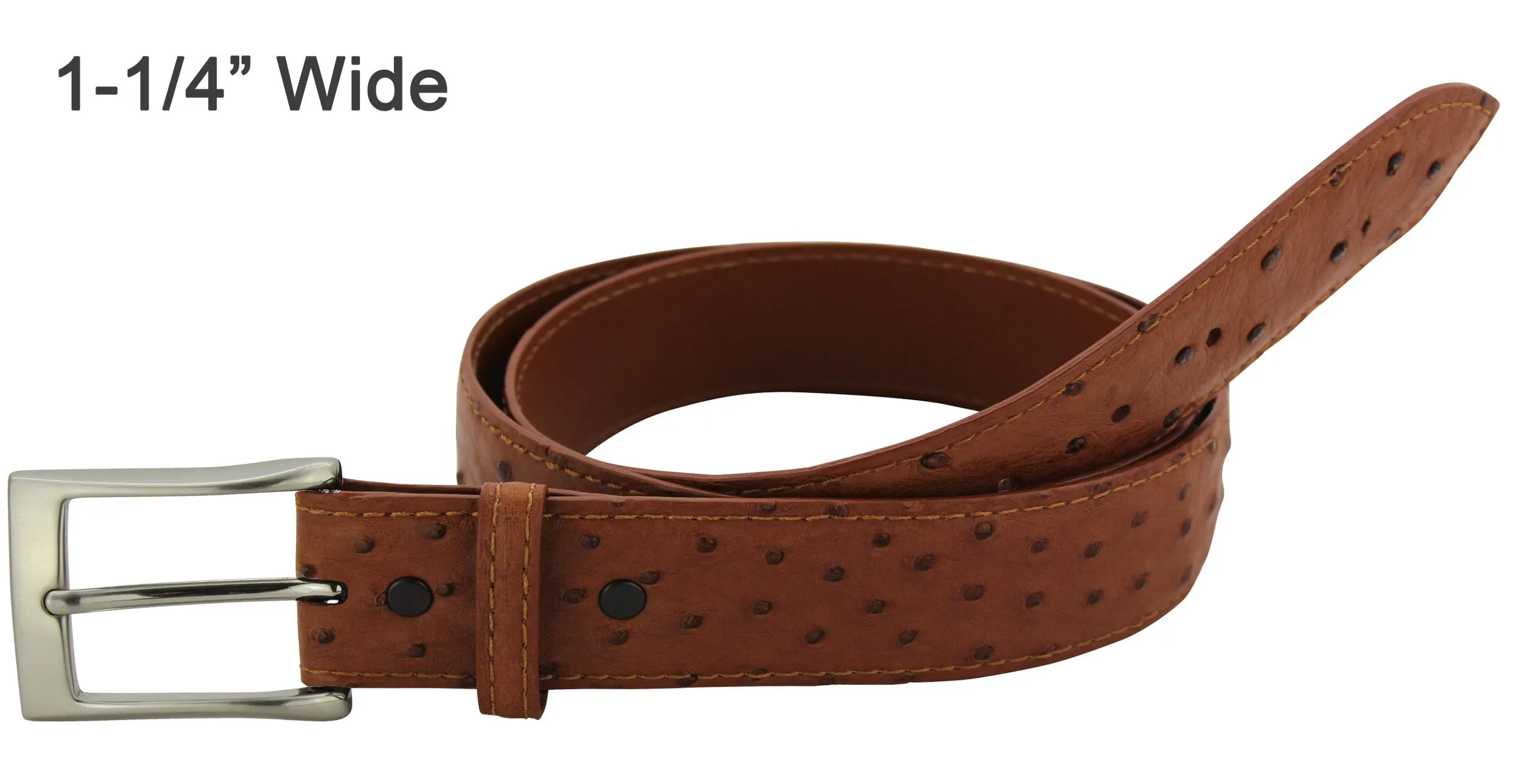 Men's Cognac Ostrich Designer Full Grain Leather Belt **Made To Order Allow 5 To 6 Weeks To Ship