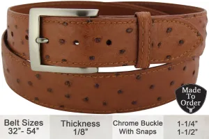 Men's Cognac Ostrich Designer Full Grain Leather Belt **Made To Order Allow 5 To 6 Weeks To Ship