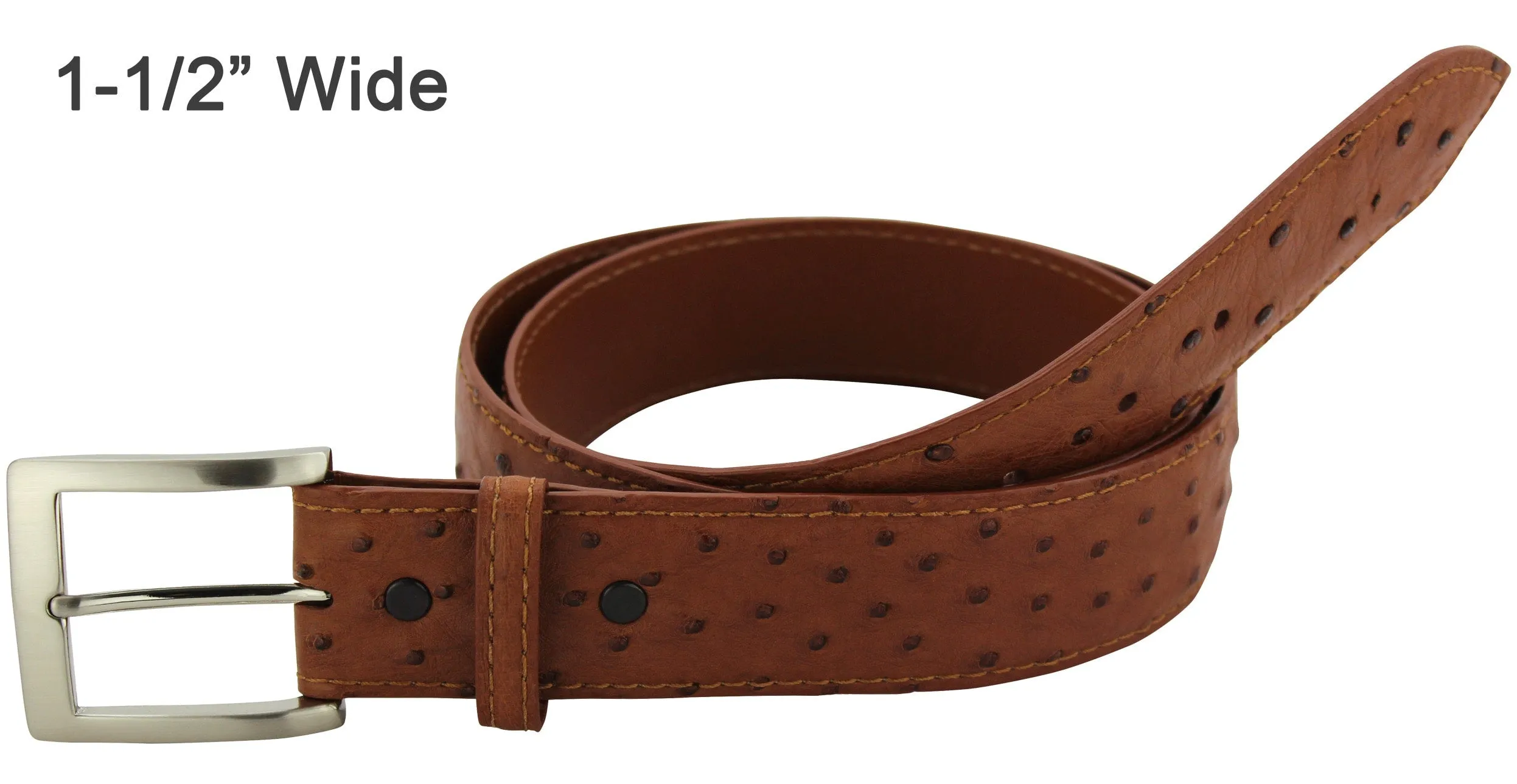 Men's Cognac Ostrich Designer Full Grain Leather Belt **Made To Order Allow 5 To 6 Weeks To Ship
