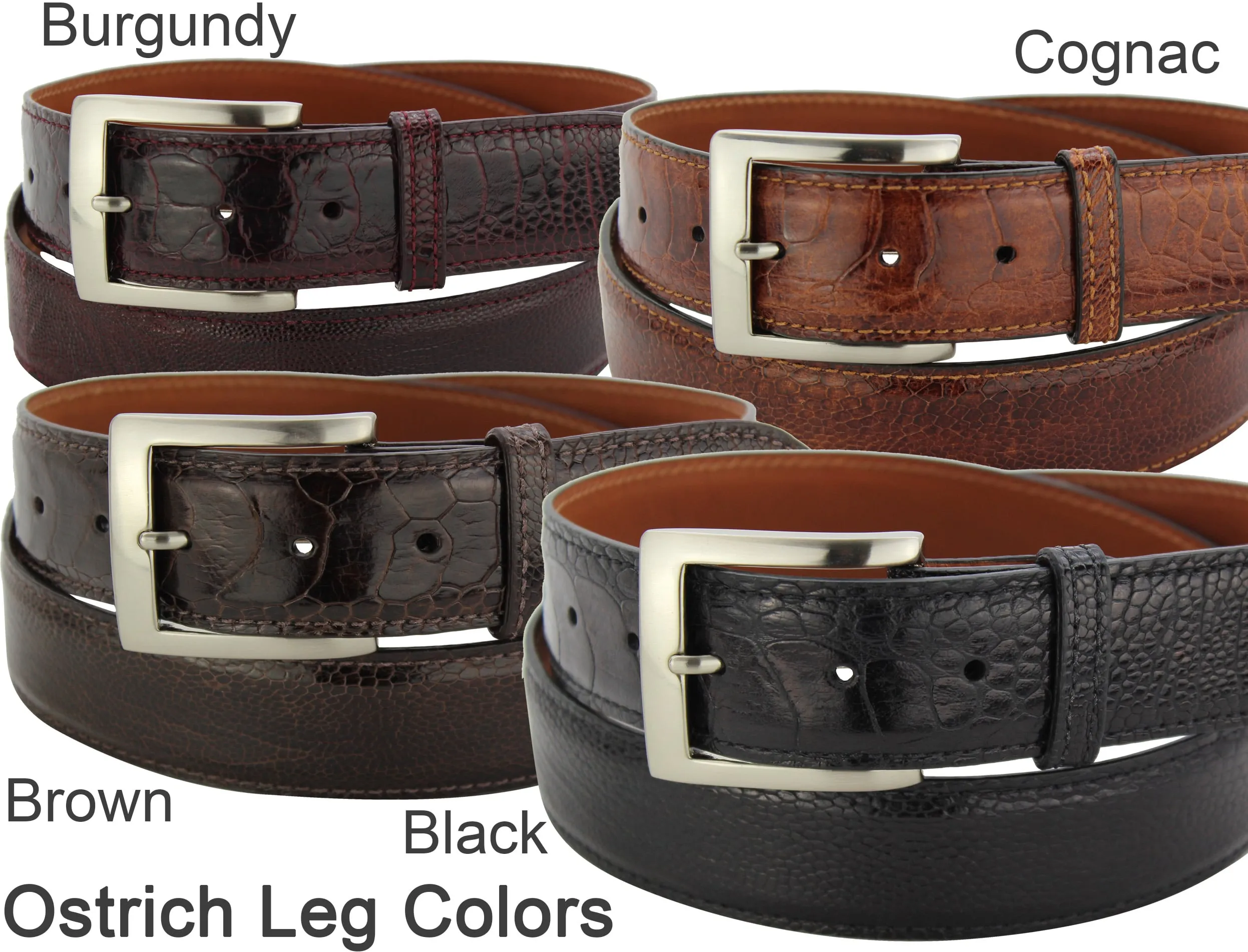 Men's Cognac Ostrich Leg Designer Full Grain Leather Belt **Made To Order Allow 5 To 6 Weeks To Ship