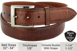 Men's Cognac Ostrich Leg Designer Full Grain Leather Belt **Made To Order Allow 5 To 6 Weeks To Ship