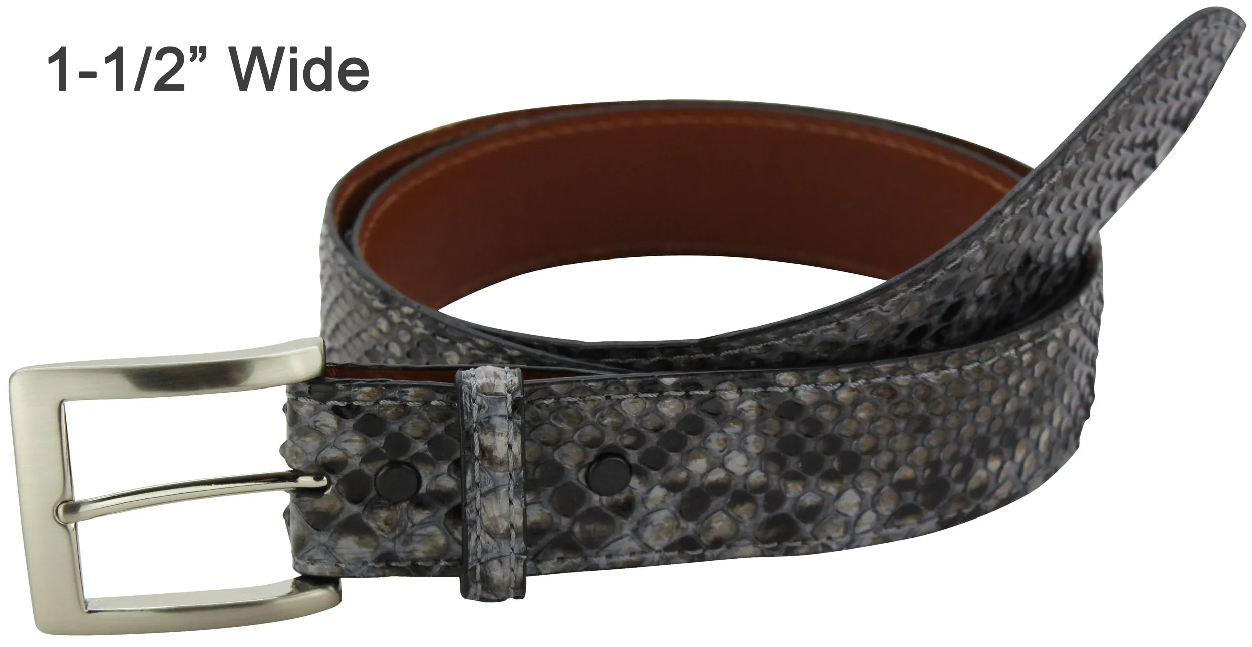 Men's Gray Python Snake Skin Designer Full Grain Leather Belt **Made To Order Allow 5 To 6 Weeks To Ship