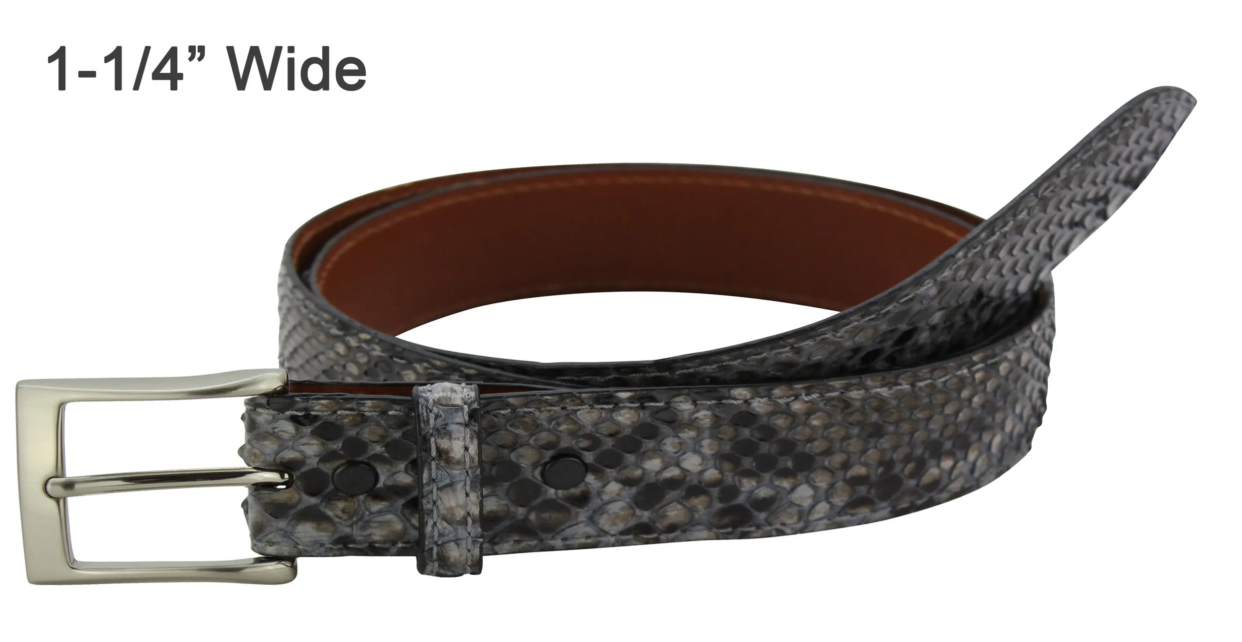 Men's Gray Python Snake Skin Designer Full Grain Leather Belt **Made To Order Allow 5 To 6 Weeks To Ship