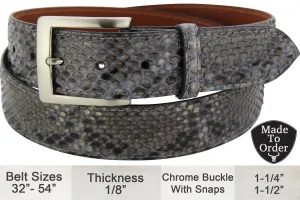 Men's Gray Python Snake Skin Designer Full Grain Leather Belt **Made To Order Allow 5 To 6 Weeks To Ship