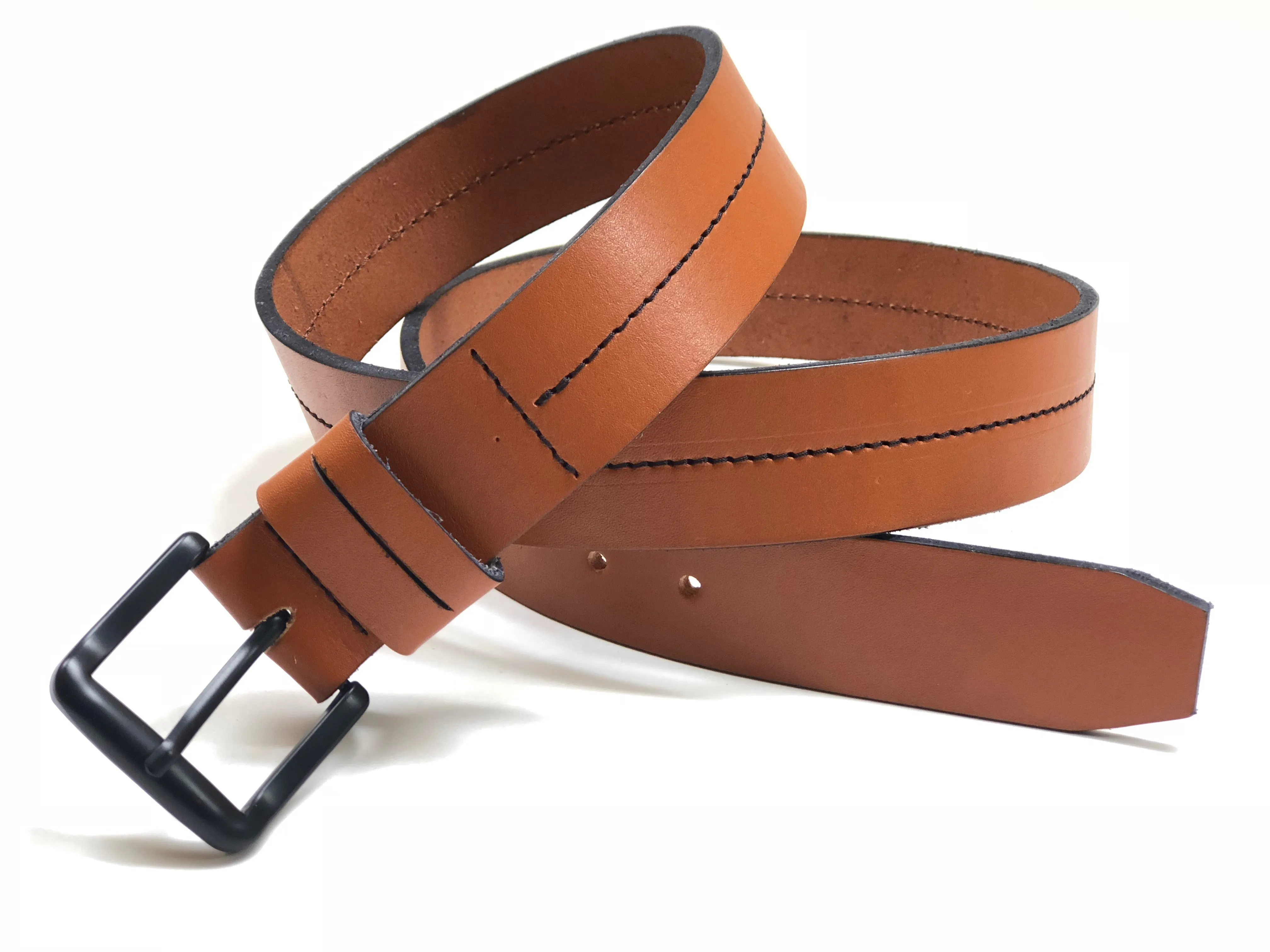 Men's Light Tan Leather Belt with Black Stitching 40C2