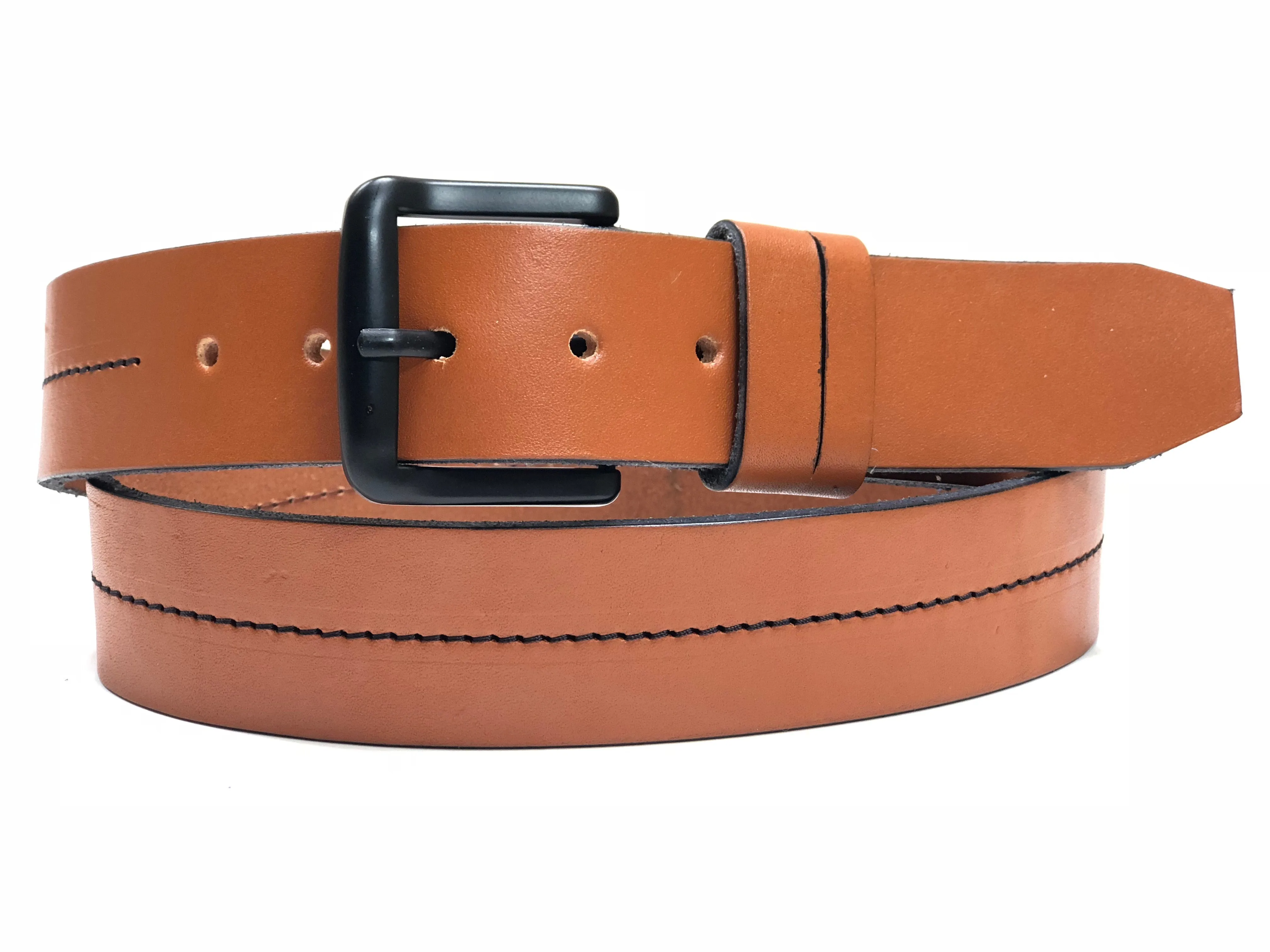 Men's Light Tan Leather Belt with Black Stitching 40C2