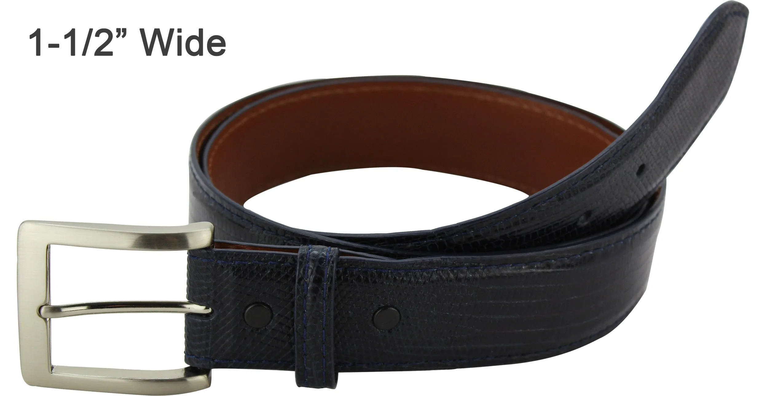 Men's Navy Blue Lizard Skin Designer Full Grain Leather Belt **Made To Order Allow 5 To 6 Weeks To Ship