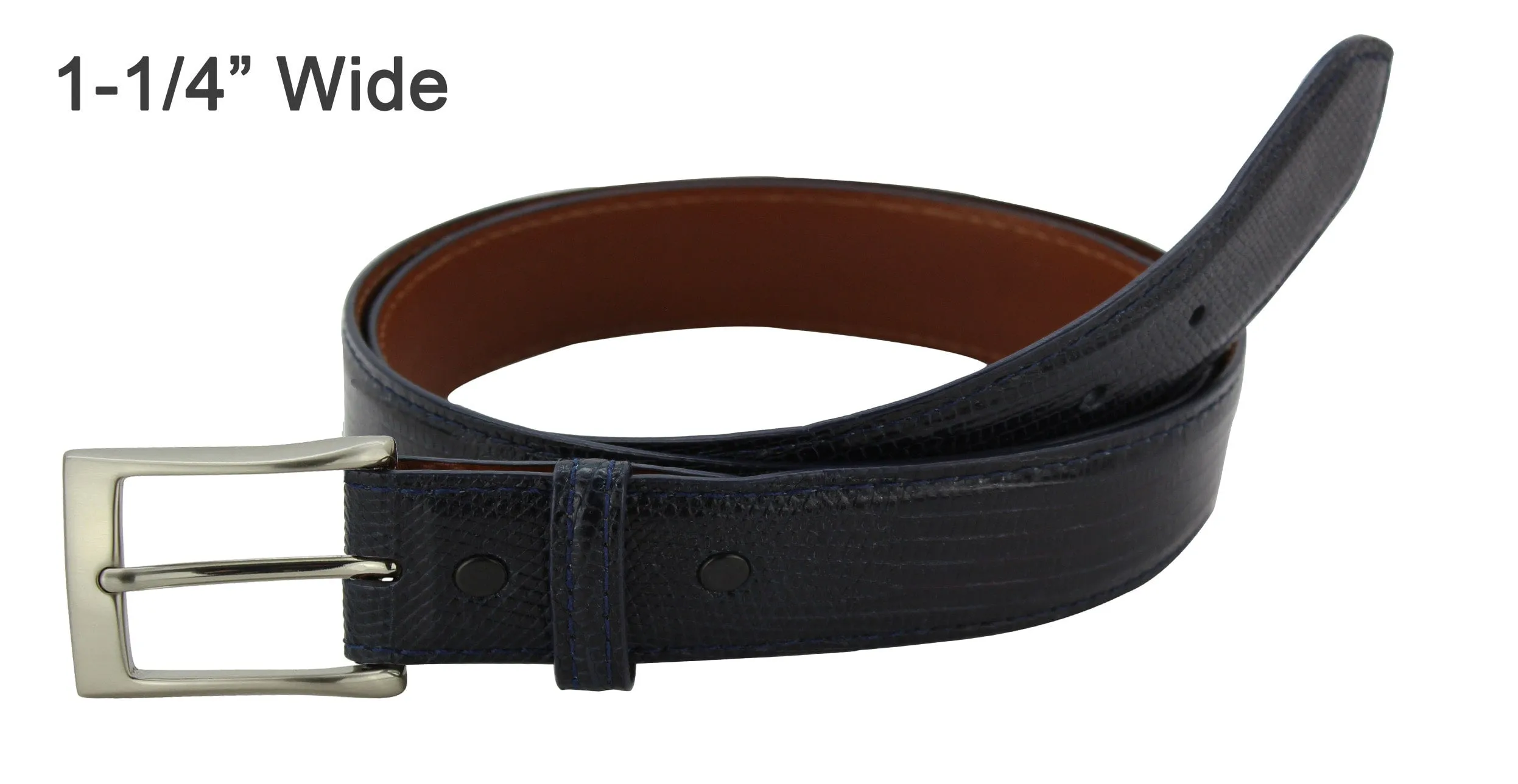 Men's Navy Blue Lizard Skin Designer Full Grain Leather Belt **Made To Order Allow 5 To 6 Weeks To Ship