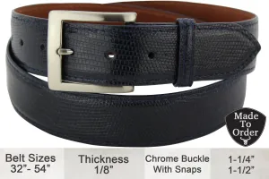 Men's Navy Blue Lizard Skin Designer Full Grain Leather Belt **Made To Order Allow 5 To 6 Weeks To Ship