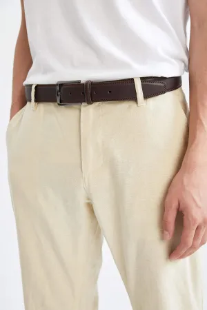 Men's Rectangular Buckle Leather Look Belt
