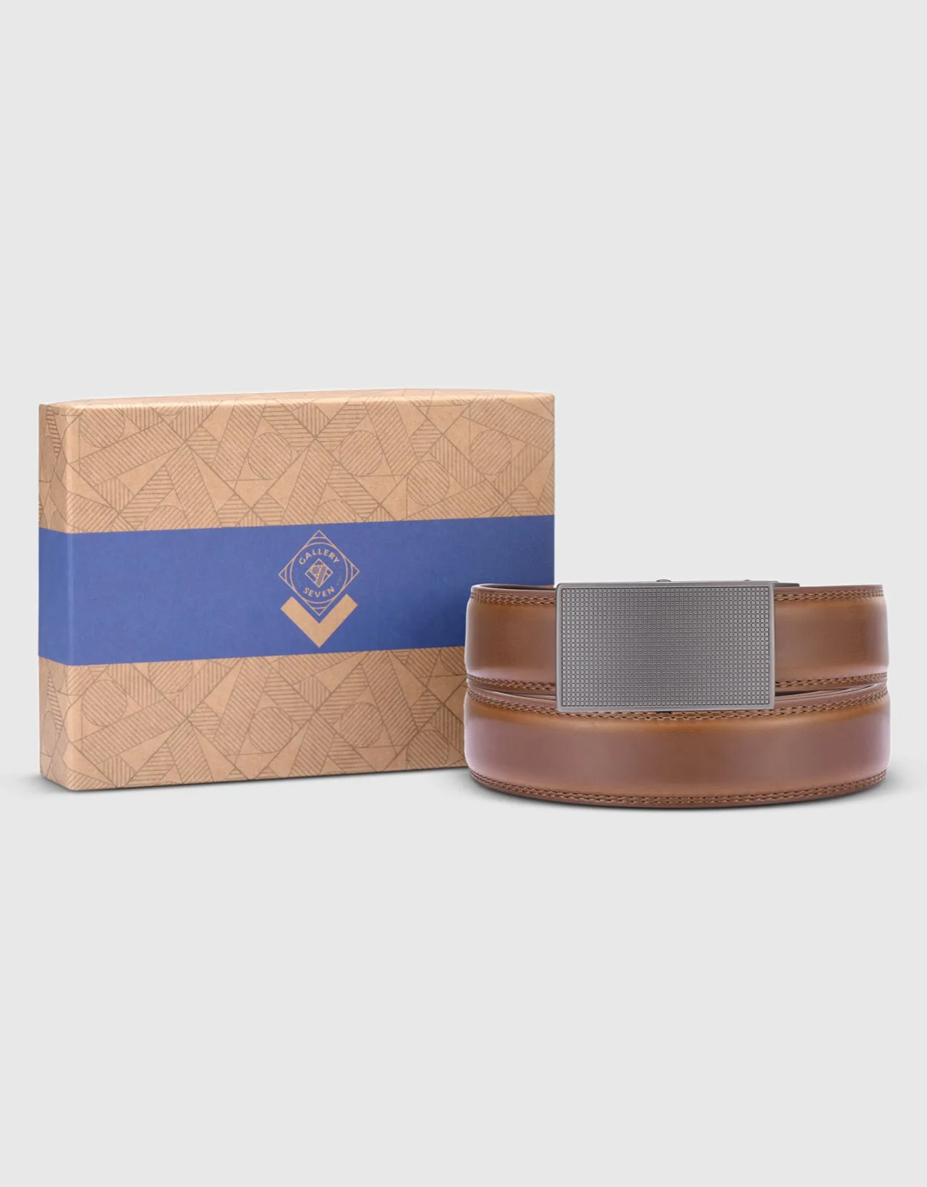 Men's Repeated Block Leather Ratchet  Belt