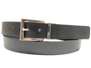 Men's Smooth Black Leather Belt with Silver Tone Buckle 44Z5
